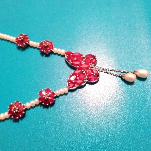 hold till 4-10❣️❣️ FRESHWATER PEARL, NIASSA RUBY NECKLACE❣️❣️ - Picture 4 of 8